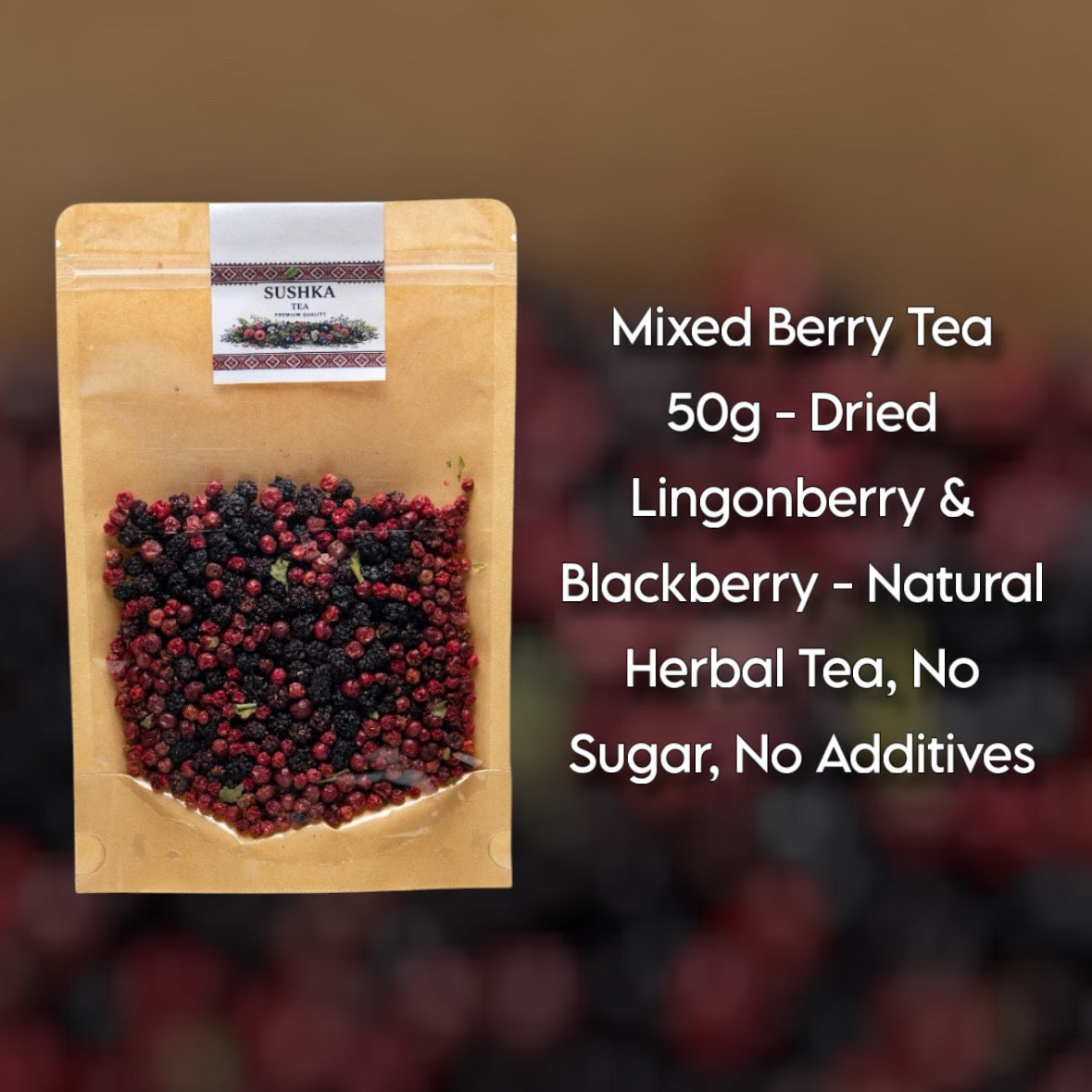 Mixed Berry Fruit Tea 50g – Dried Lingonberry & Blackberry – Natural Herbal Tea